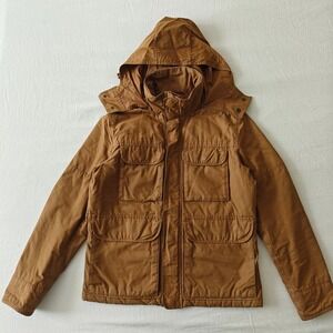 Gap Mens Parka Jacket Hooded Utility Coat High Neck Military Style Brown Small